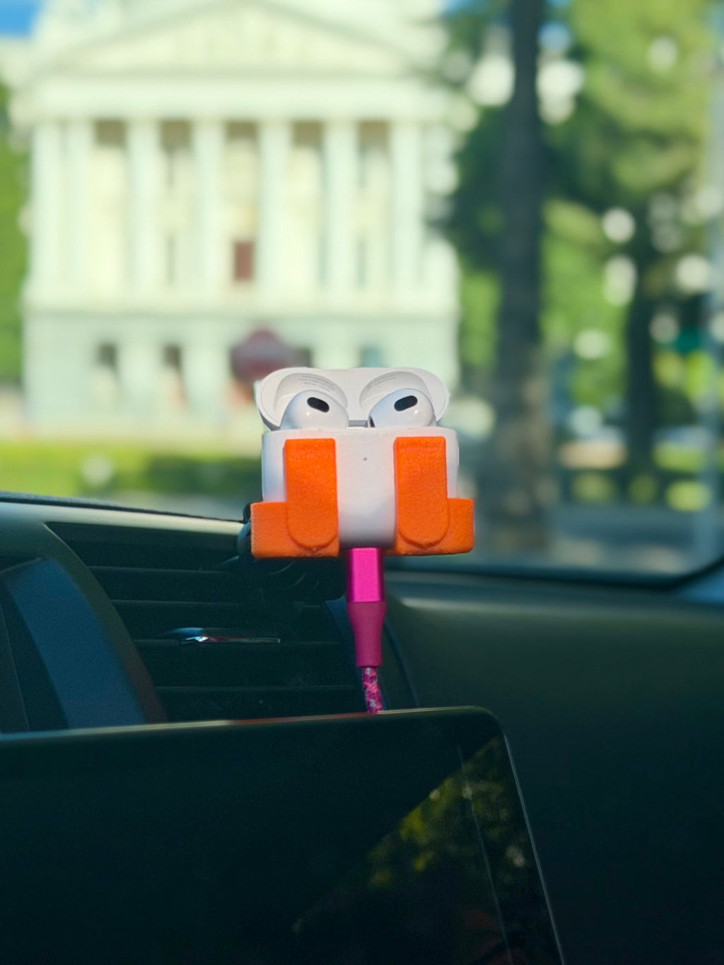 Orange Car Vent Clip Holder for AirPods 3 4, One-Hand Driving Mount